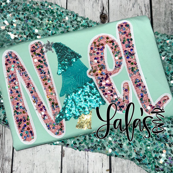 Noel w/ Tree - Double Stacked Bean Stitch Applique Design