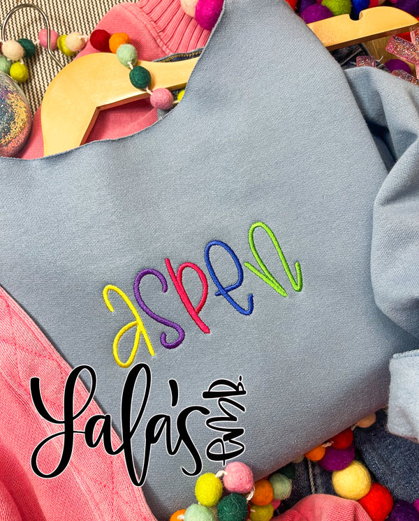 Aspen Embroidery Font - Hand Drawn Satin Stitch Embroidery Font by Lala's