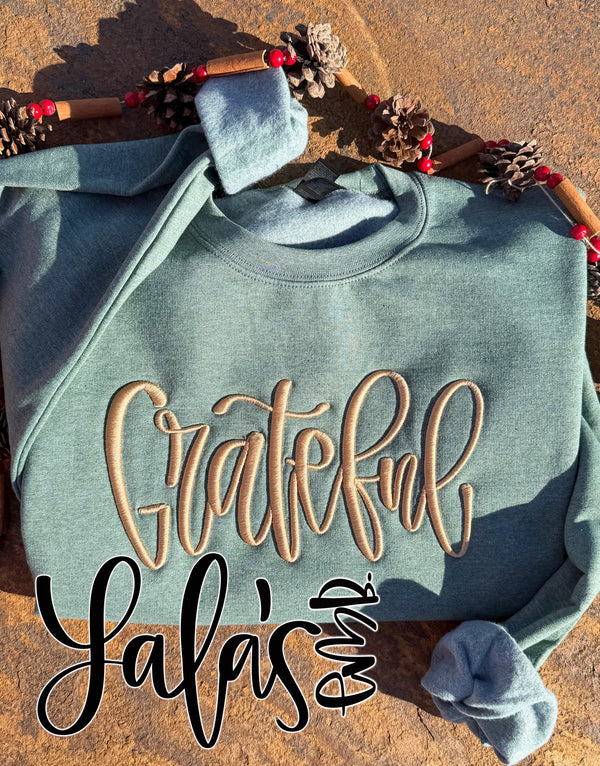 Grateful - 3D Puff Embroidery Design - Hand Lettered by LaLa's
