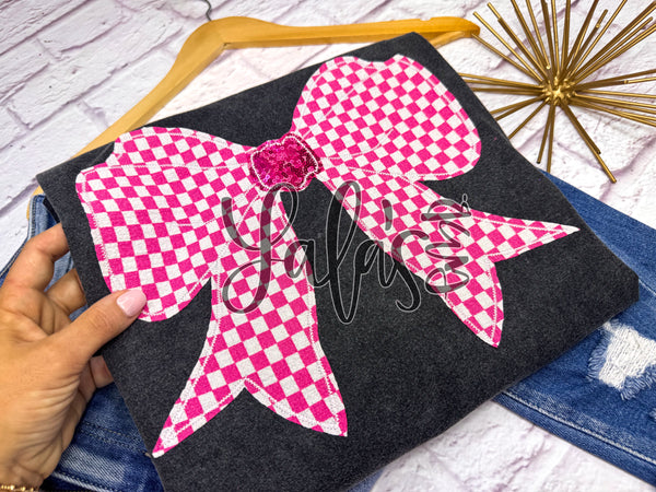 Pink Bow-tifully Checkered Short Sleeve Tee