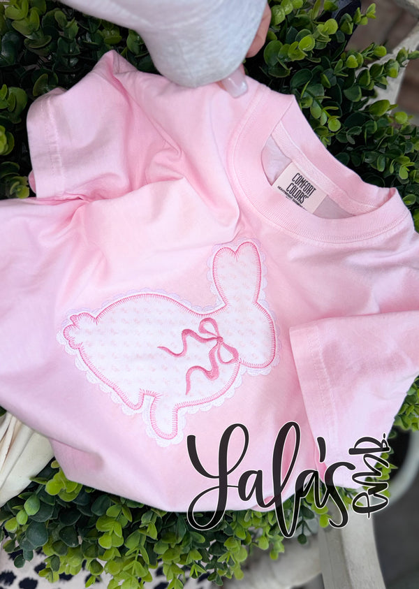 Bunny - Laced with Bow + Blanket Stitching Embroidery / Applique Design