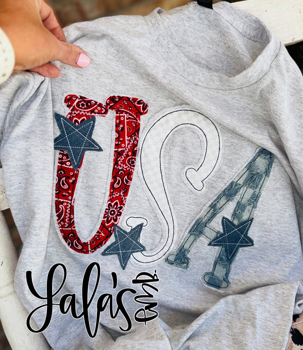 USA with Stars Bean Stitch Applique Design