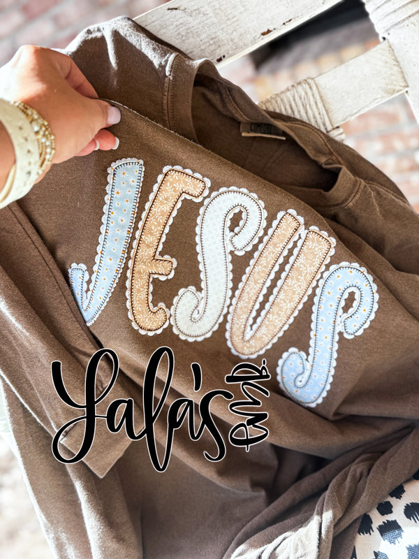 Jesus Arched Applique Design - Lace EMB Trim _ Blanket Stitch Applique