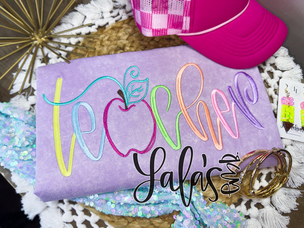 Teacher + Apple Hand Lettered Embroidery Design