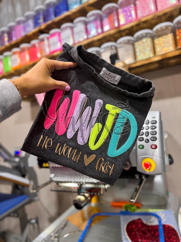 WWJD * He would LOVE first Appliqued/Embroidered LaLa's Apparel Tee