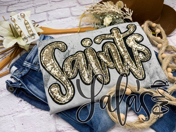 Saints Double Stacked Sequin Applique Tee - Lala's OVERSIZE Tee