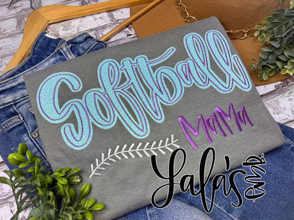 Softball MaMa (Softball Styled) Applique + Embroidery Design