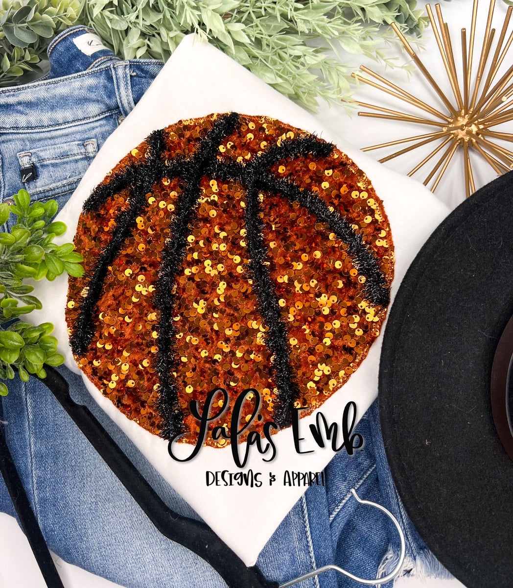 Basketball Sequin Applique Top Lalasembroiderydesigns