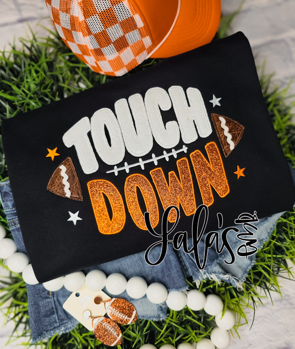 Touch Down Football Styled Applique + Embroidery Design *Mini Satin*