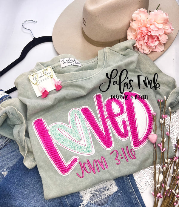 LOVED John 3:16 Applique / Embroidered Tailgait Tee - Game Gray