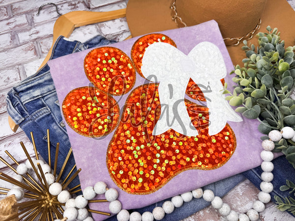 Paw Print with Bow (Double Stacked) Applique Design