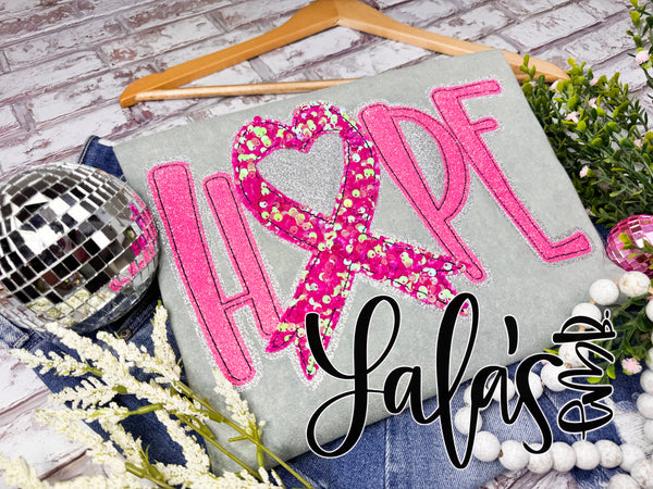 Hope + Ribbon Double Stacked Bean Stitch Applique Design