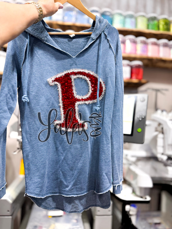 Parlane "P" Bling Applique on Lala's Vintage Hoodie