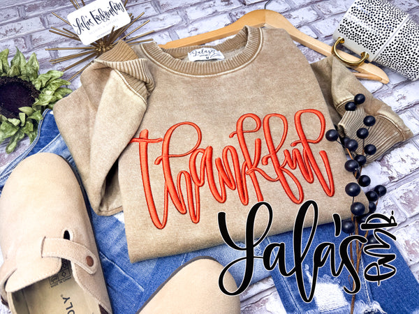 Thankful 3D Puff Embroidery Design - Hand Lettered by LaLa's