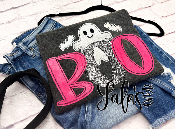 Boo w Ghost and Bats Applique Design - *Zigzag Stitch Out*