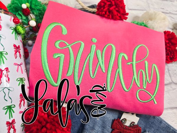 Grinchy 3D Puff Embroidery Design - Hand Lettered by LaLa's
