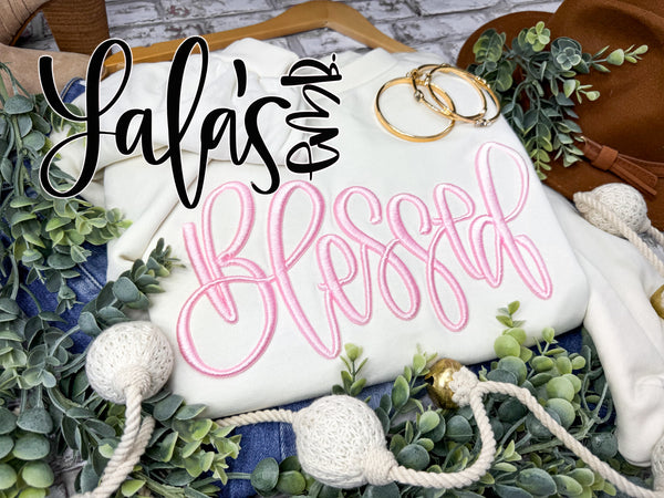 Blessed - 3D Puff Embroidery Design - Hand Lettered by LaLa's