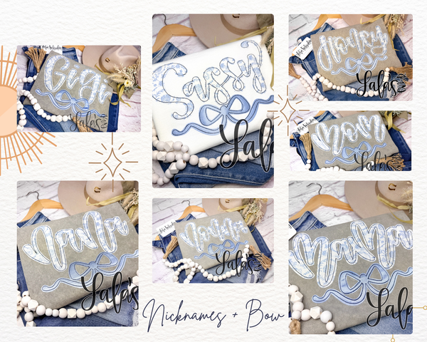 *BUNDLE of 7* Nickname + Bow Bean Stitch Applique Designs