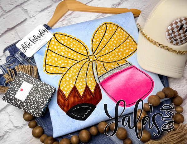 Pencil Bow Applique Design - Satin Stitch Finish