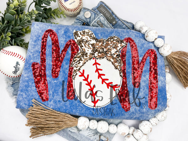 Baseball MOM w/tie Applique Design