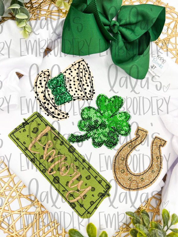 St. Pat girly TRIO w/name plate Applique Design