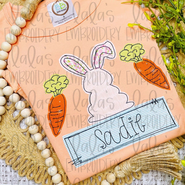 Bunny and Carrot TRIO w/name plate Applique Design