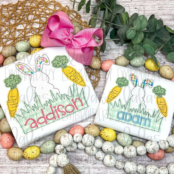 Bunny and Carrot TRIO w/ grass name plate Applique Design