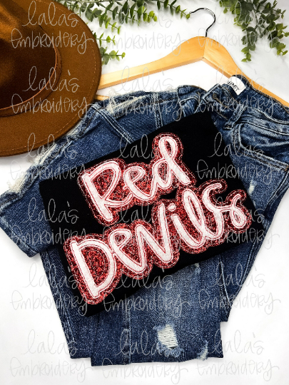 Red Devils Double Stack Applique Design